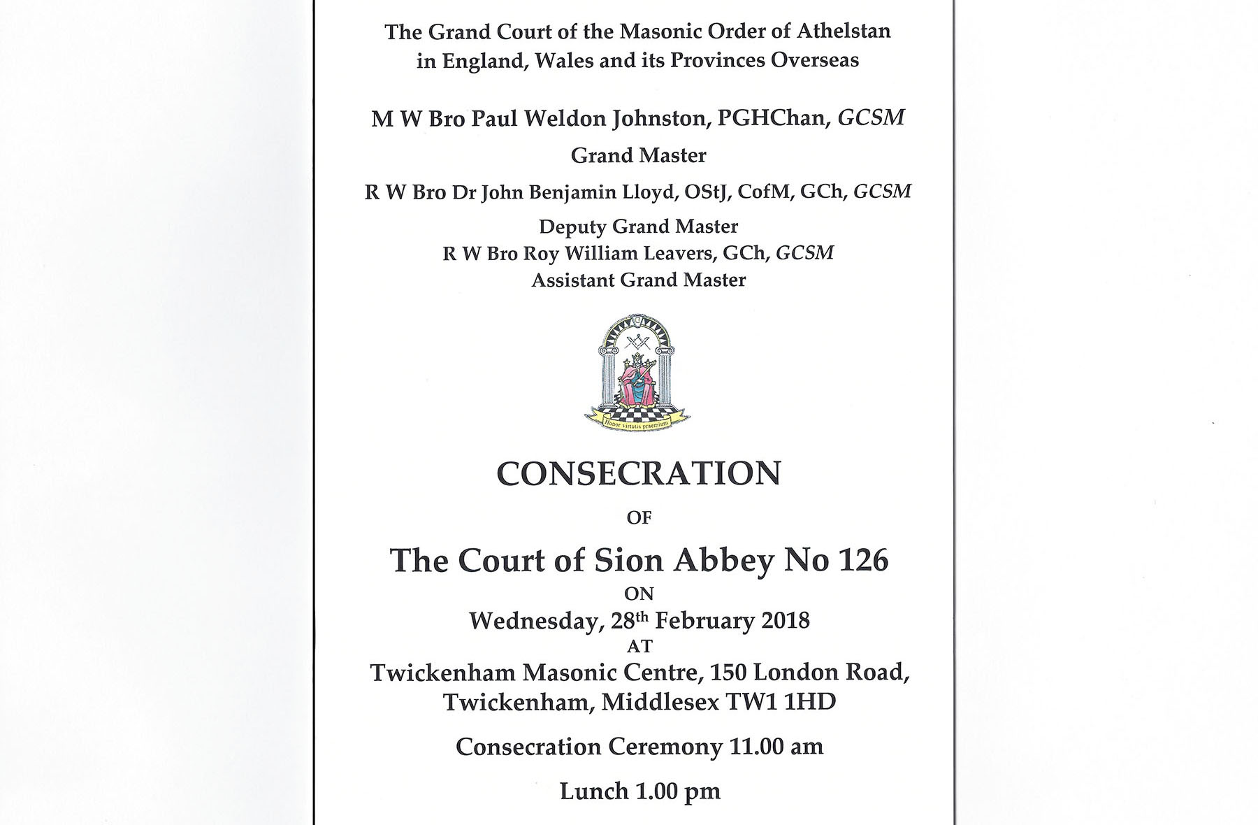 Consecration of the Court of Sion Abbey No 126